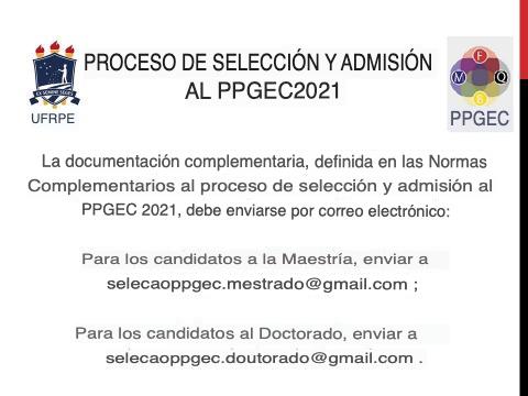 PROCESO SELECTIVO PPGEC 2021: ¿DÓNDE ENVIAR LA DOCUMENTACIÓN COMPLEMENTARIA?